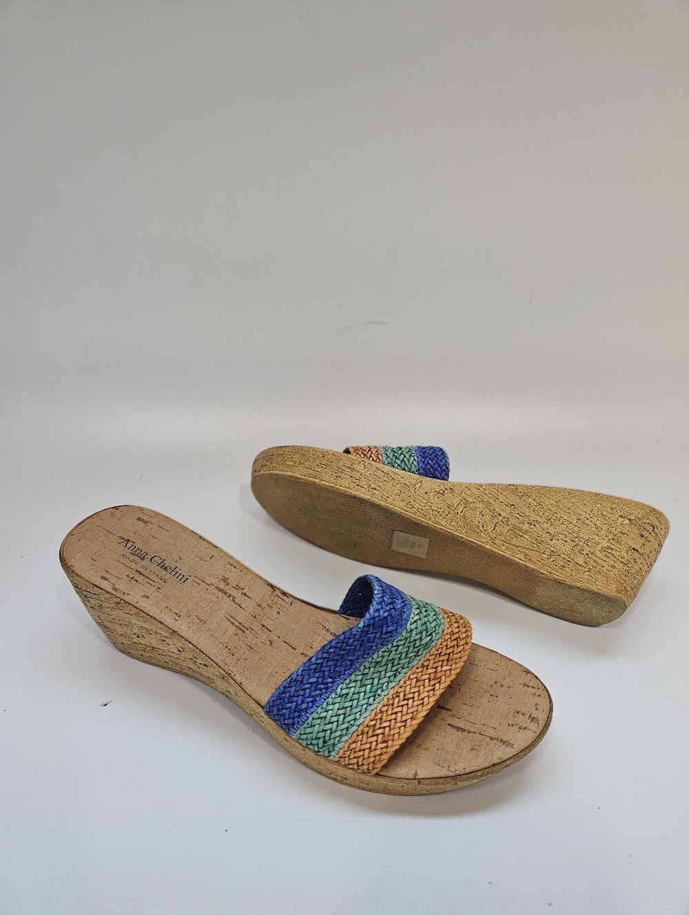 Anna Chelini Women’s  Open Toe Cork Wedge Heel Sandals Sz 10 made in italy